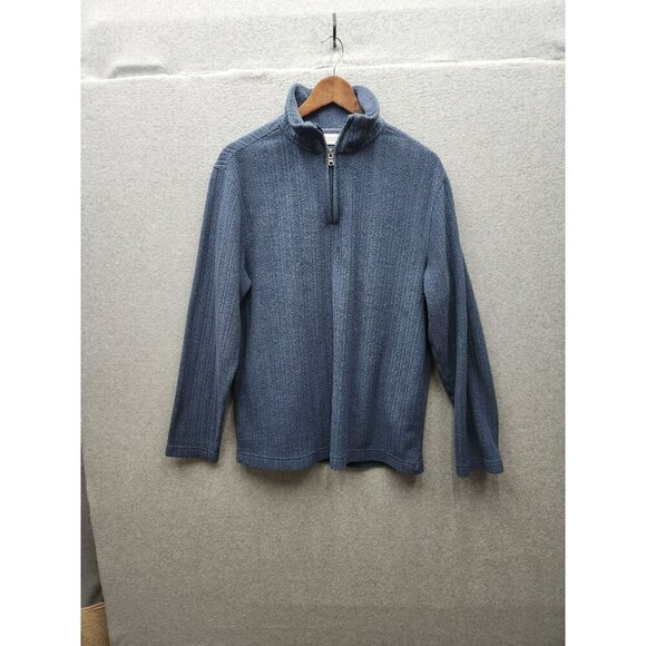 Mens Concepts By Claiborne Blue Ribbed Quarter-Zip Pullover Sweater - Size L - Picture 1 of 4